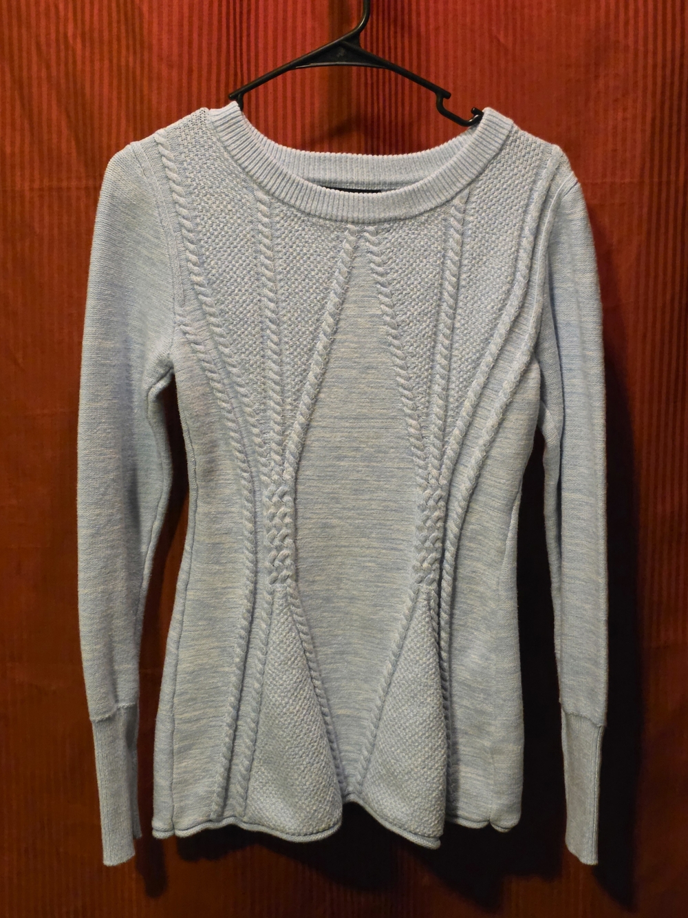 Light Blue Cable-Panel Scoop-Neck Sweater